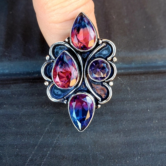 New Bicolor Tourmaline & Amethyst 925 Silver Ring. - Picture 1 of 11